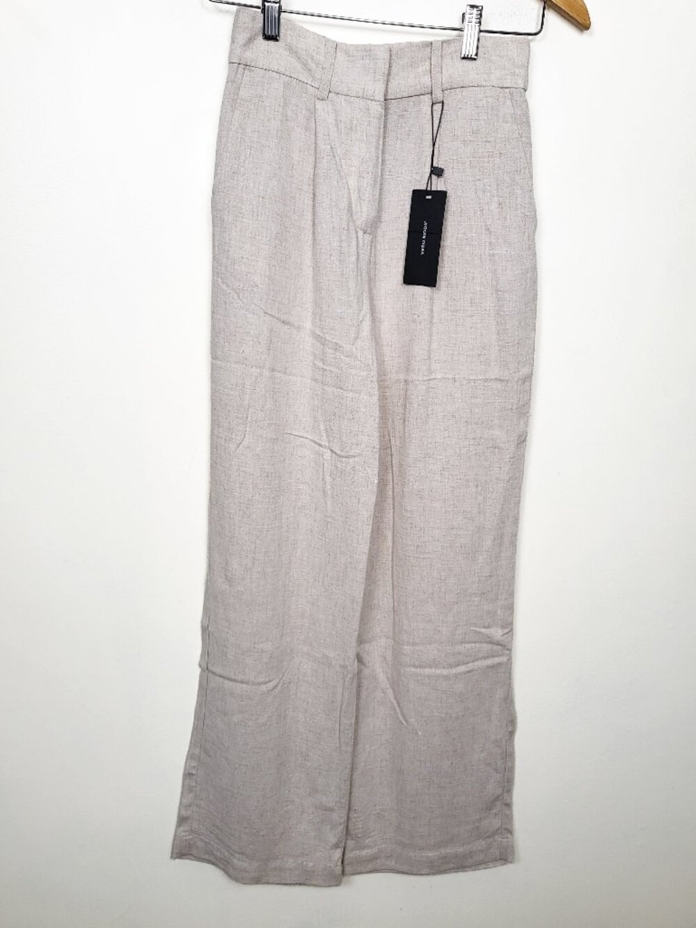 NEW - Vero Moda Women's Oatmeal  Mid-Rise Wide-Leg Linen-Blend Pants | Size XS
